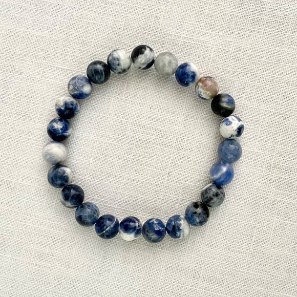 Natural Blue Soladite 8mm Bead Stretch Bracelet for Men or Women One Size New - Picture 5 of 9